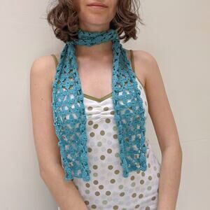 Y2K Handmade Crochet Pastel Blue Scarf